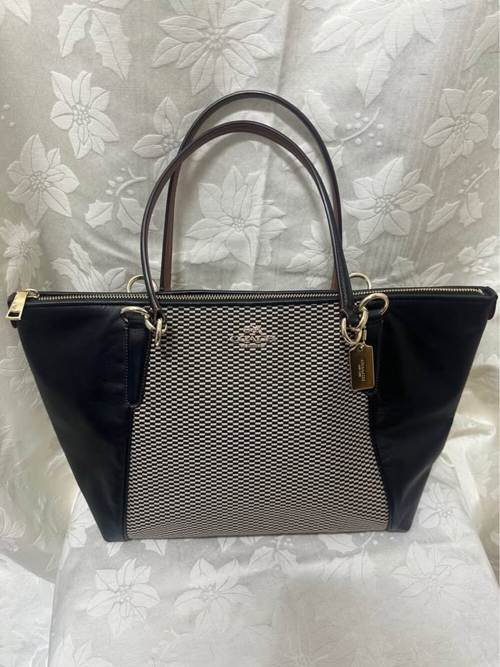 Pre-loved Coach Black Leather and Patterned Canvas Tote Bag